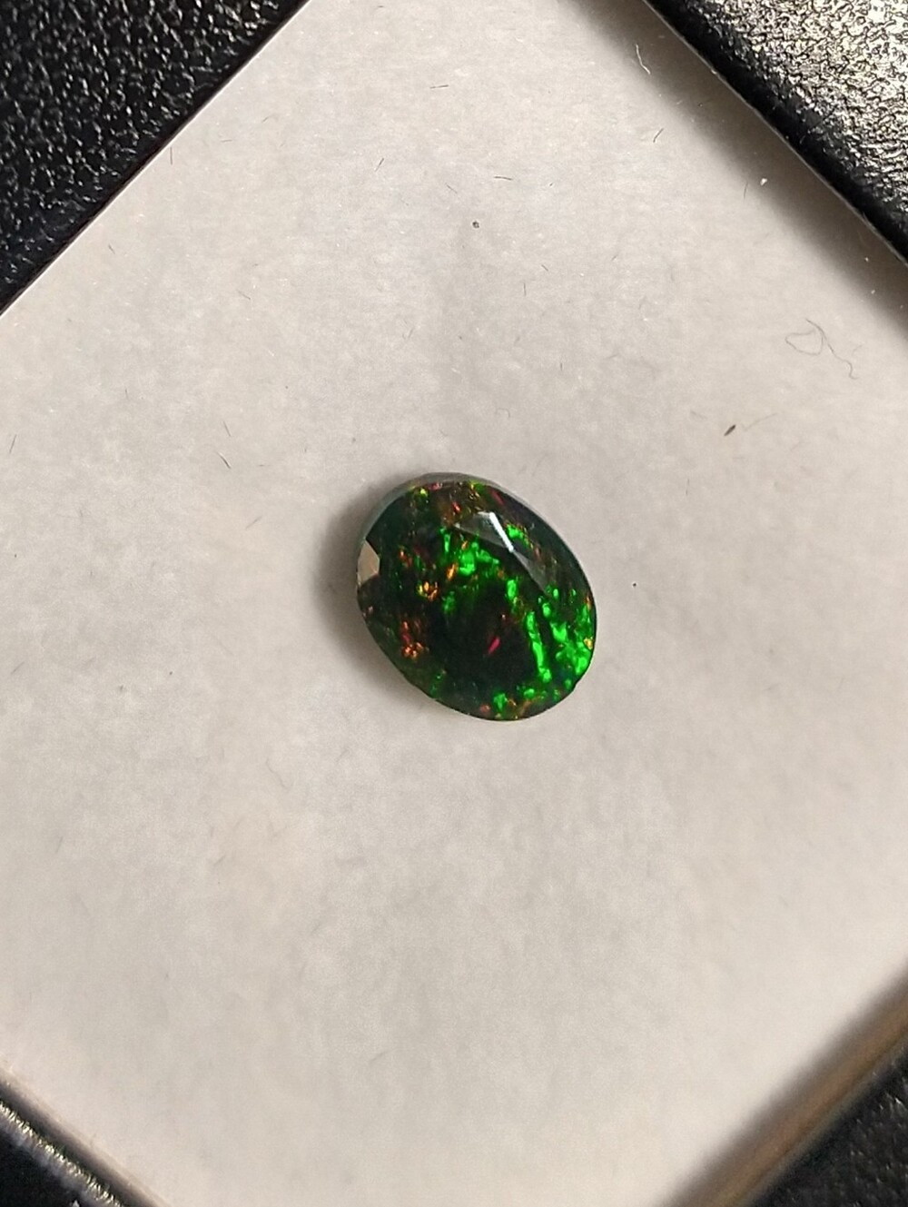 High Grade Natural Faceted Smoked Black Opal Gemstone in Leatherette Display Box